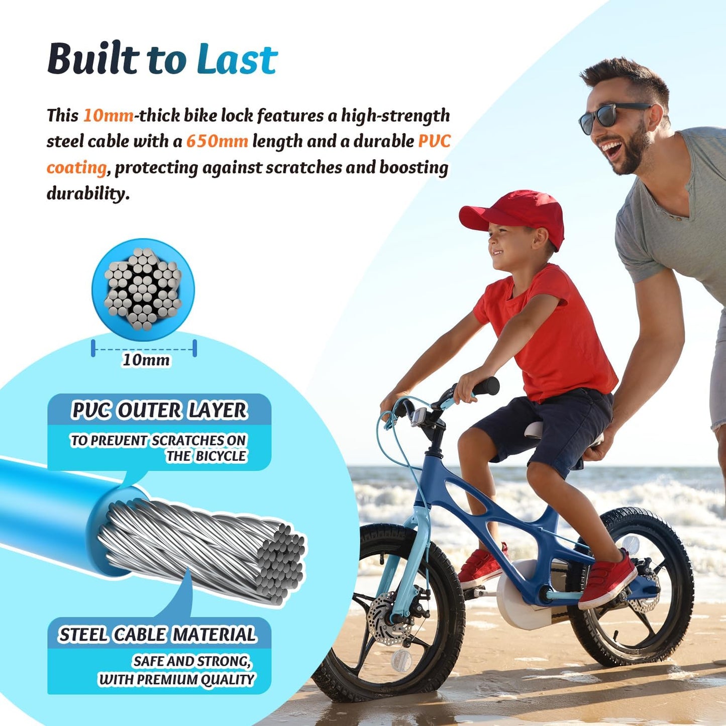 Sportneer Cable Lock - High Security 4-Digit Resettable Combination Lock | 25.6-Inch Colorful Keyless Bicycle Lock for Kids - Blue