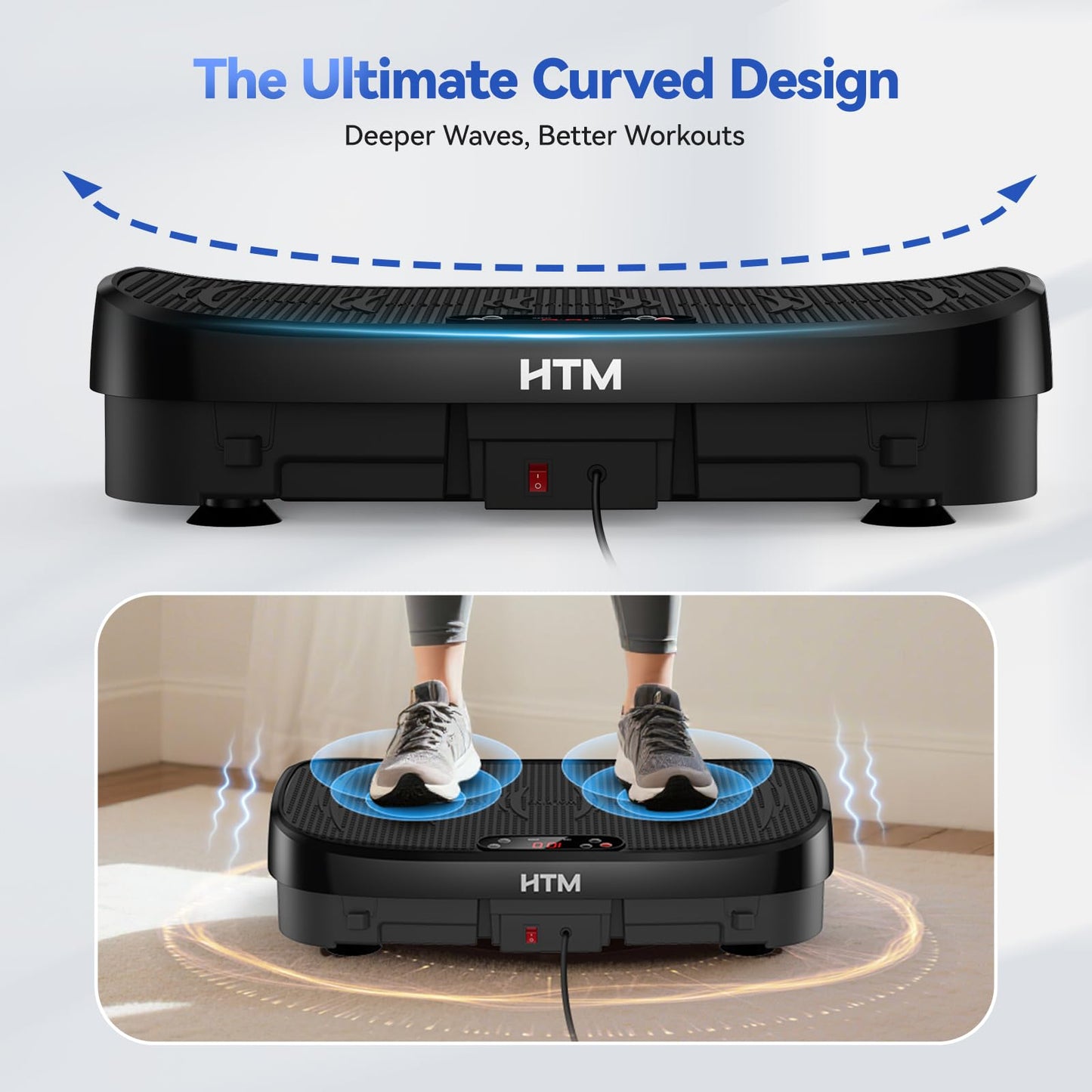 HTM Curved Vibration Plate Exercise Machine, Whole Body Shake Plate with 150W Motor & Resistance Band, 330lbs Weight Capacity, 120 Speeds, Low Noise Vibration Board for Weight Loss, Home Fitness
