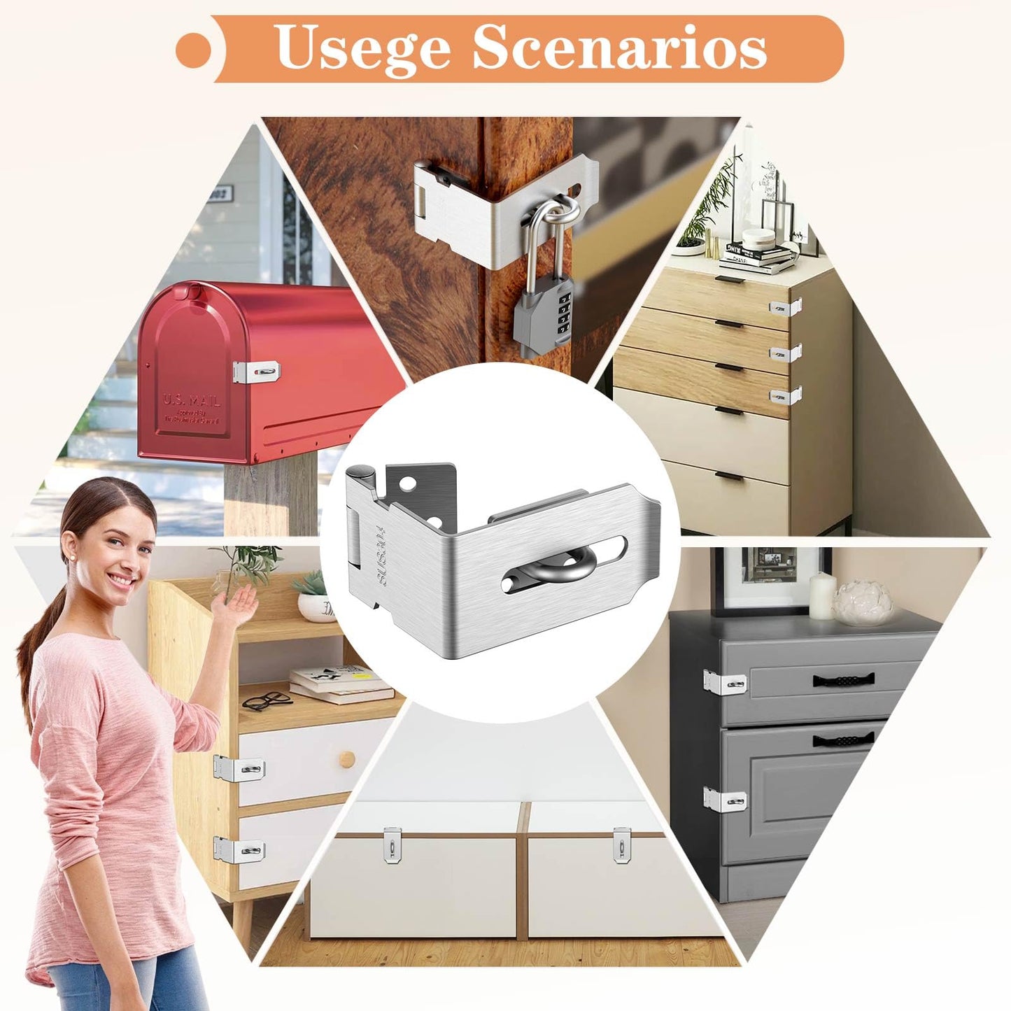 Mixizigoz 90 Degree Hasp Lock Latch, Right Angle Safe Padlock Clasp Hasp for Personal Privacy, 304 Stainless Steel Security Desk Drawer Lock Latch (Silver-1 Pc)