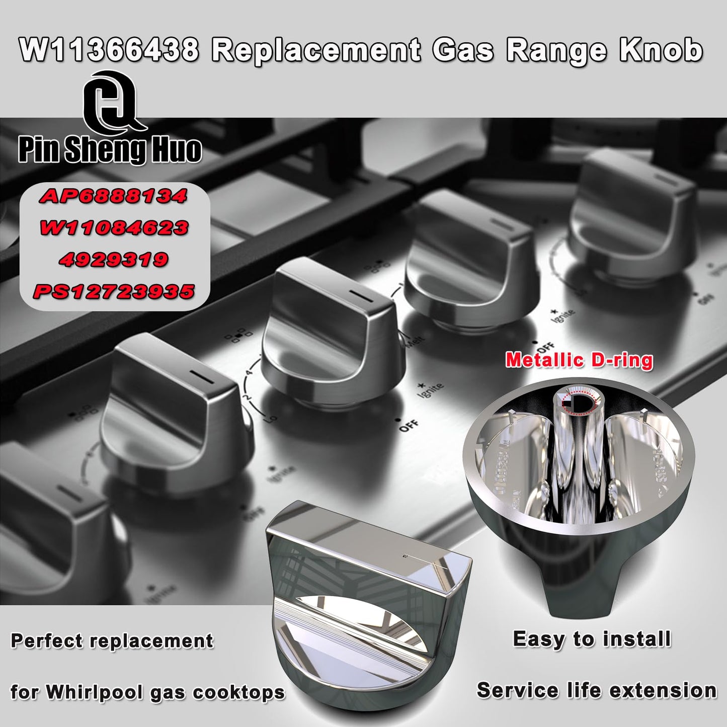 Upgraded W11366438 Whirlpool Replacement knobs.Gas Range Stove Control knobs Replacements.Gas cooktop Burner Parts.Electric Universal Stove Parts.Compatible for Whirlpool Stove Oven W11084623(1PCS)