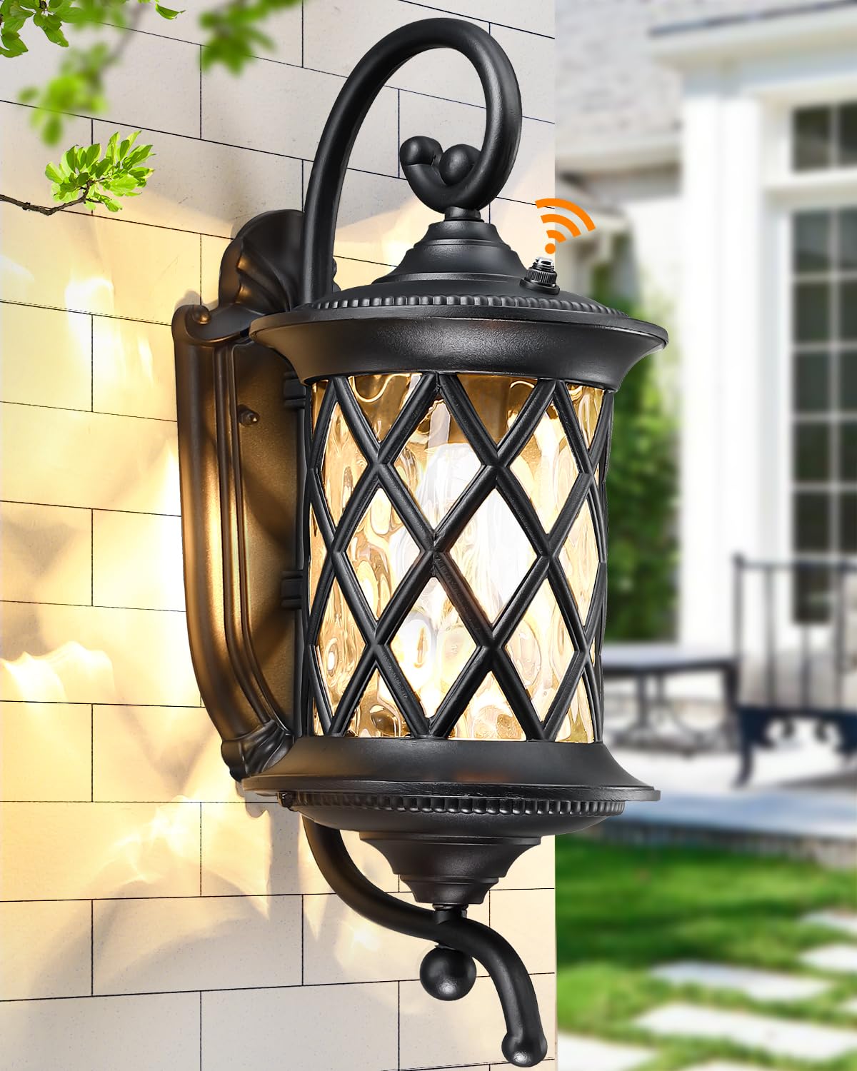 SNRU Retro Dusk to Dawn Outdoor Wall Light Exterior, 18.7" Large Aluminum Black Porch Light Outdoor Wall Sconce Lighting Fixture Lantern for Patio Garage, Bulb Not Included