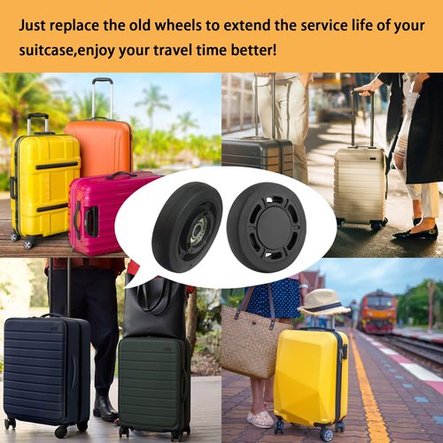 Luggage Suitcase Replacement Wheels 1.93inch(49mm) Diameter 8 Pcs 0.43inch(11mm) Thickness Wear-Resistant Mute Suitcase Rubber Swivel Caster Repair Kits for Trolley Bag Travel Box