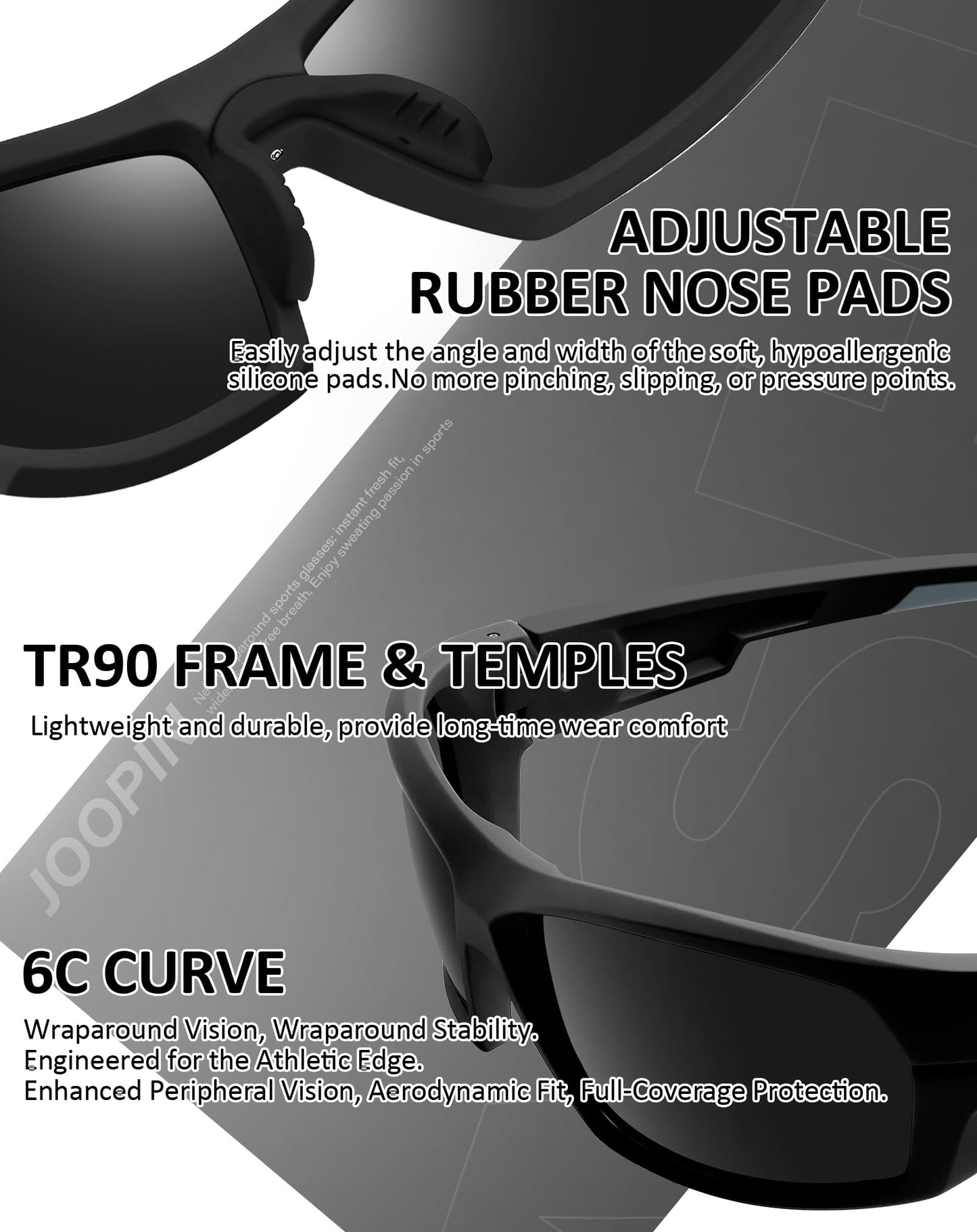 Joopin Black Sports Sunglasses Polarized UV Protection Wrap Around Sun Glasses Shades for Women Men Running Driving