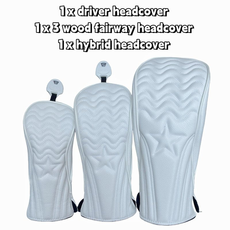 3pcs Driver Headcover Fairway Wood Head Covers Hybrid Headcover,PU Leather Golf Headcovers for Driver, 3 5 Wood,Hybrid, Golf Club Covers for Men,Headcovers Set fits for All Brand (White 1 3 H)