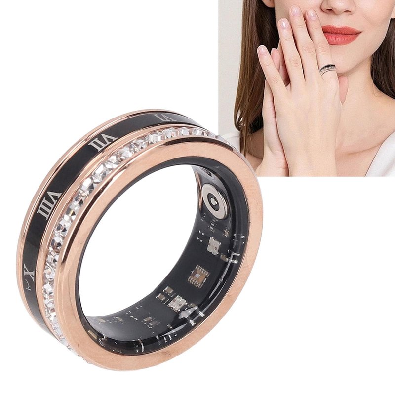 Ring for Women Men, Ti Steel, Roman Numerals Rotatable Health Tracker Ring with Exercise Monitoring, Magnetic Fast Charging, Size 9