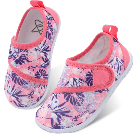 LeIsfIt Kids Water Shoes Toddler Girls Boys Swim Shoes Outdoor Quick-Dry Breathable Aqua Socks for Beach Pool Surf, Pink Pattern, 12 Little Kid