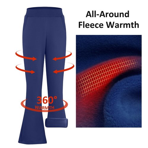 BIG ELEPHANT Girls Fleece Flared Pants – Soft Cotton Bell Bottom Pants with Pockets, Slim Thigh Fit for School & Daily Wear Navy Blue