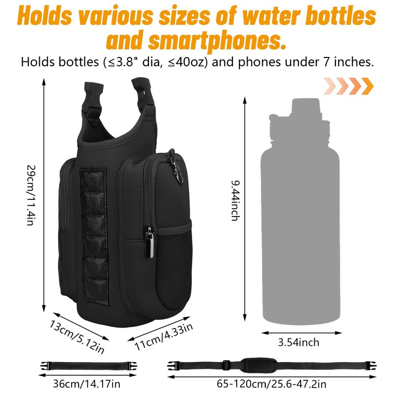 Yanwela Magnetic Gym Water Bottle Bag with Strong Magnet Holder for Men and Women to Carry Phone Small Bottle and Essentials Securely Attached to Metal Surfaces - Black