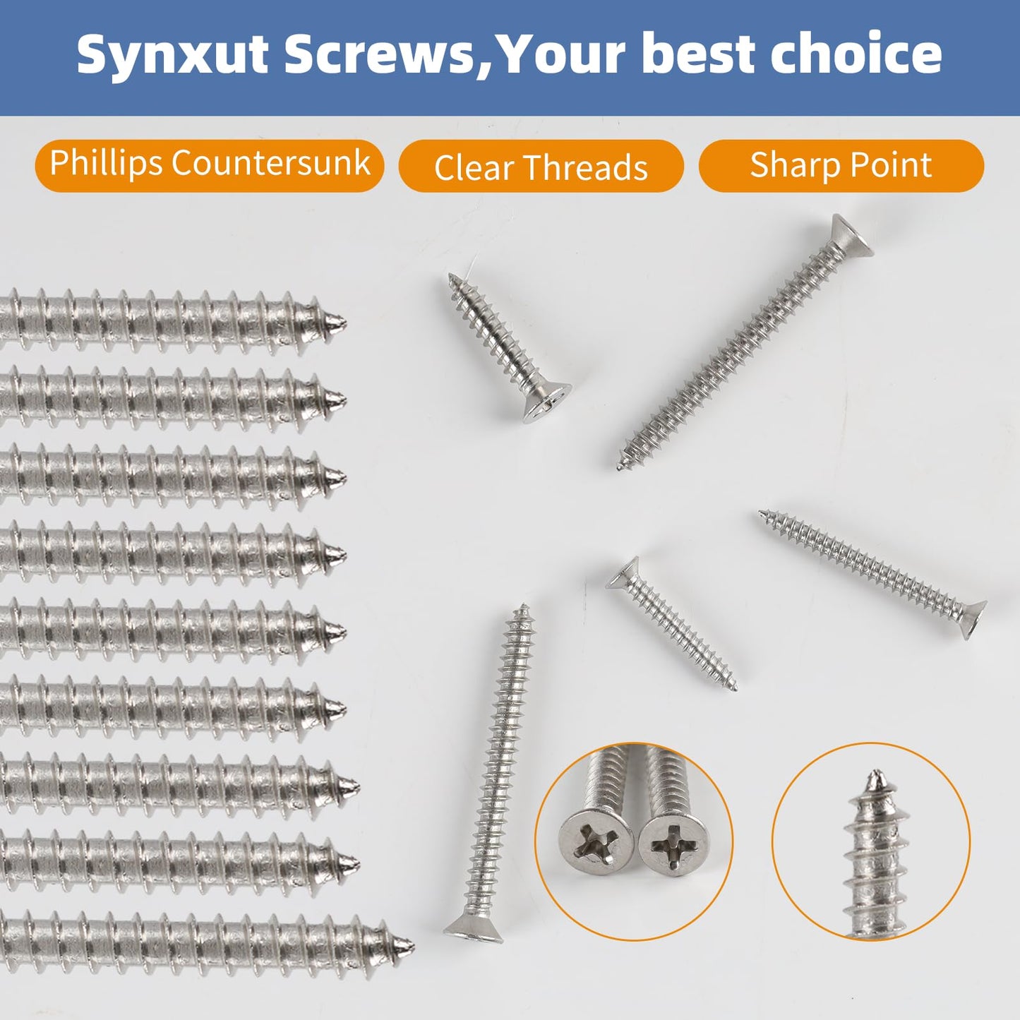 Synxut 304 Stainless Steel Wood Screws Assortment Kit,160 pcs, Phillips Drive Countersunk Head,Wood Screws,Screws,Drywall Screws,Sheet Metal Screws,Screws Set,8 Sizes M3/M4(20mm,25mm,30mm,40mm)
