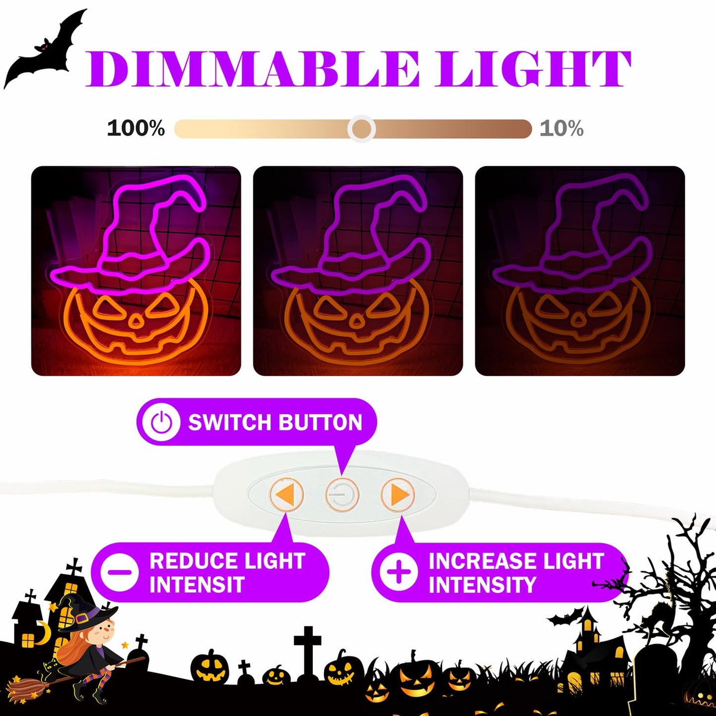 Halloween Neon Sign Dimmable Pumpkin Neon Sign for Wall Decor Halloween Pumpkin Neon Window Lights for Halloween Party Light Up Pumpkin Halloween Decor for Bedroom, Kids Room