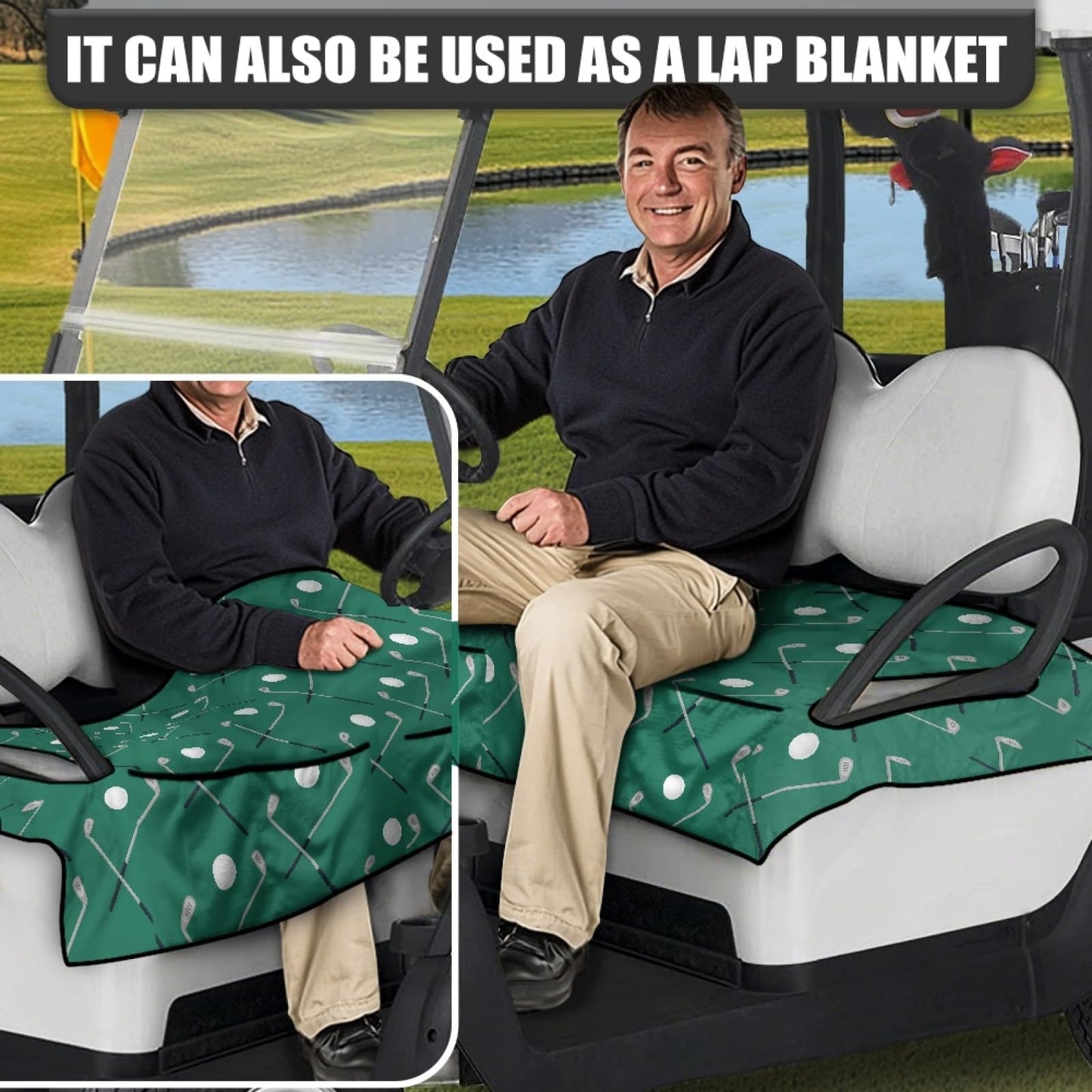 Knextrepoy Golf Ball Print Golf Cart Seat Cover with Pockets Universal Golf Cart Seat Blanket for Club Car Breathable Golf Cart Seat Cover Protector Green Cart Seat Cushion Accessories