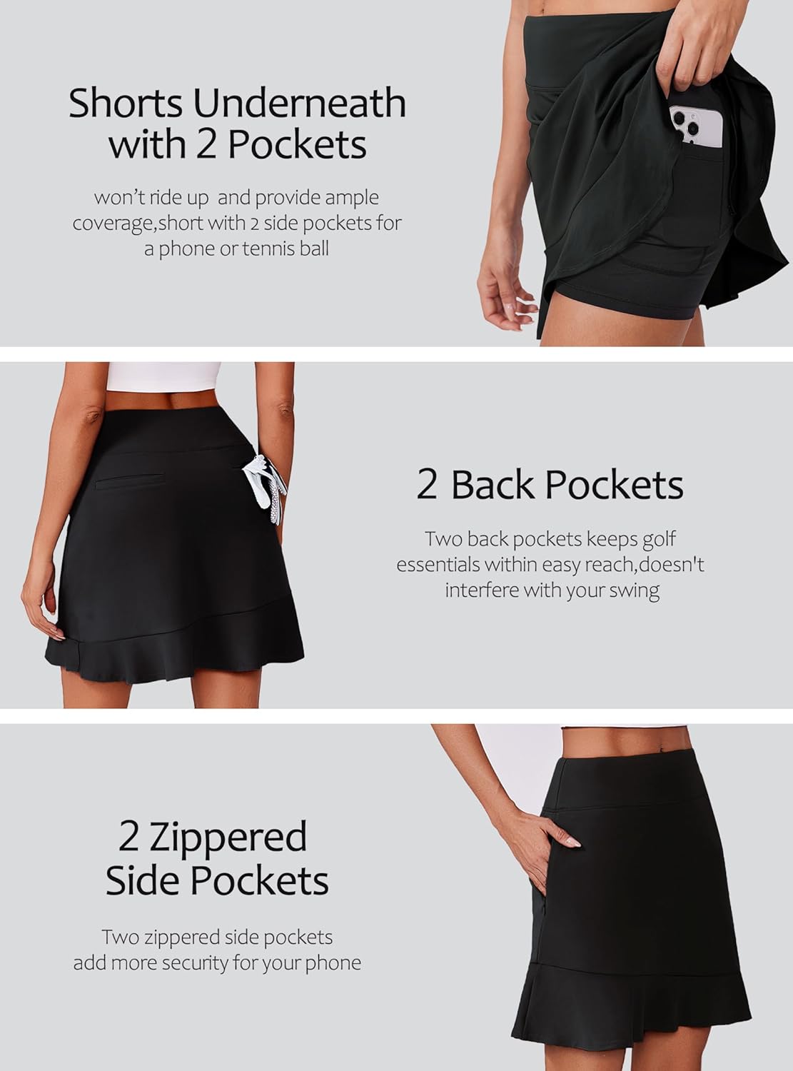 PINSPARK Golf Skorts for Women - High Waist Ruffle Design with 6 Pockets | UPF50+ Protection
