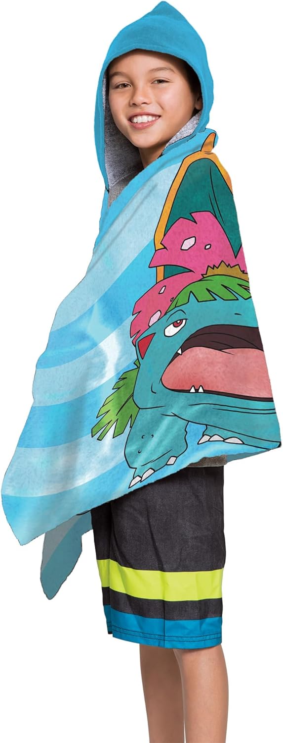 Northwest | Pokémon Youth Hooded Towel - Quick-Dry Absorbent Swim Poncho for Boys & Girls, 22 x 51 Inches