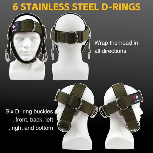 Fitness Neck Head Harness Trainer, Adjustable Chin Strap and Head Harness Strength with Nylon Tether, Neoprene Neck Exerciser for Weight Lifting, Home and Gym Use, Green