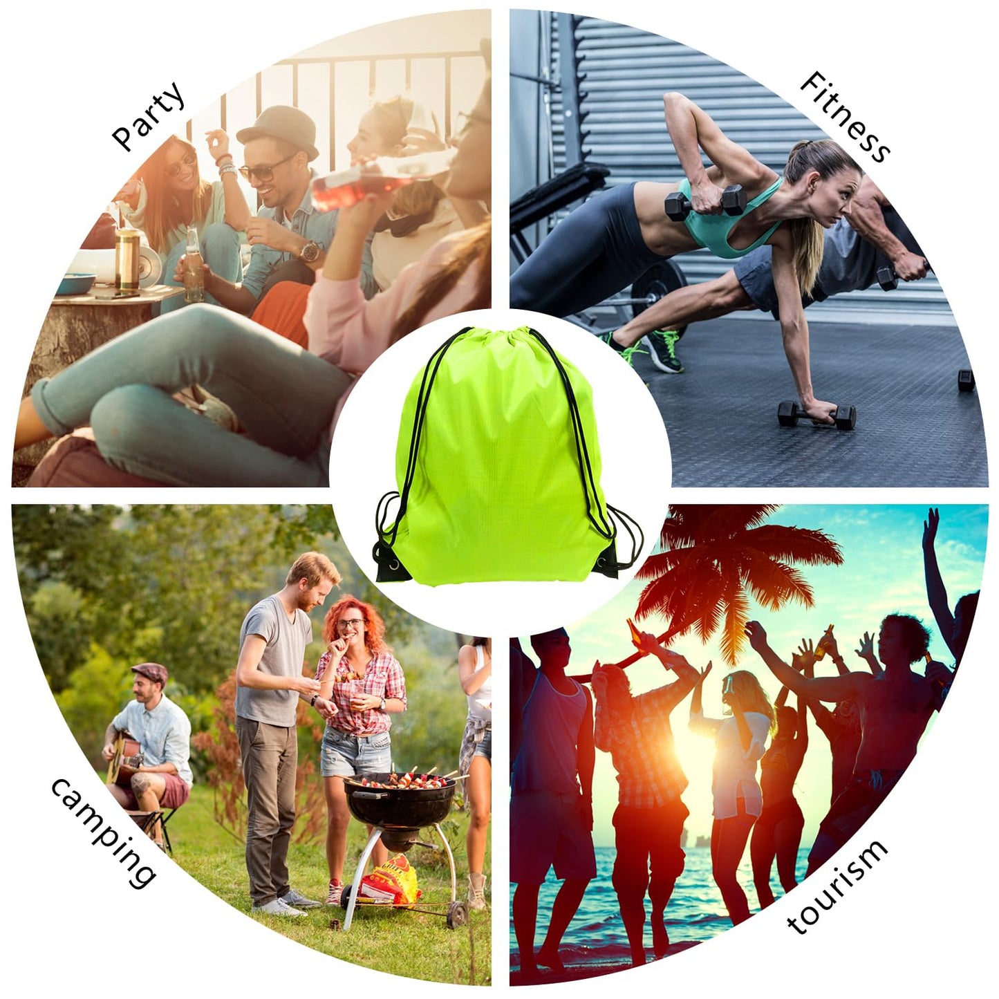 GoodtoU Drawstring Backpacks, 100 Pieces Drawstring Bags Nylon Backpack for Sport, Traveling, Team (Fluorescent Green)