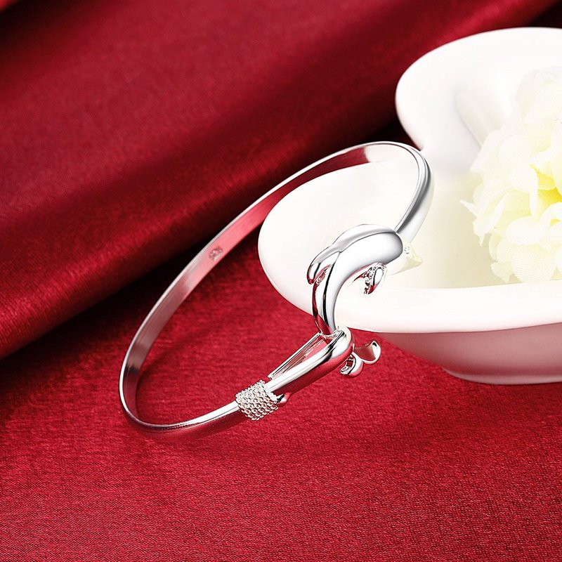 WDIYIEETN Fashion Jewelry 925 Sterling Silver Cute Dolphin Bangle Bracelets for Women