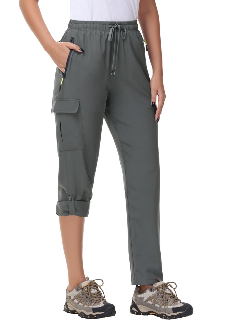 MIVEI Women's Hiking Cargo Pants Quick Dry Lightweight Water Resistant UPF 50 Travel Athletic Pants with Zipper Pockets Dark Gray