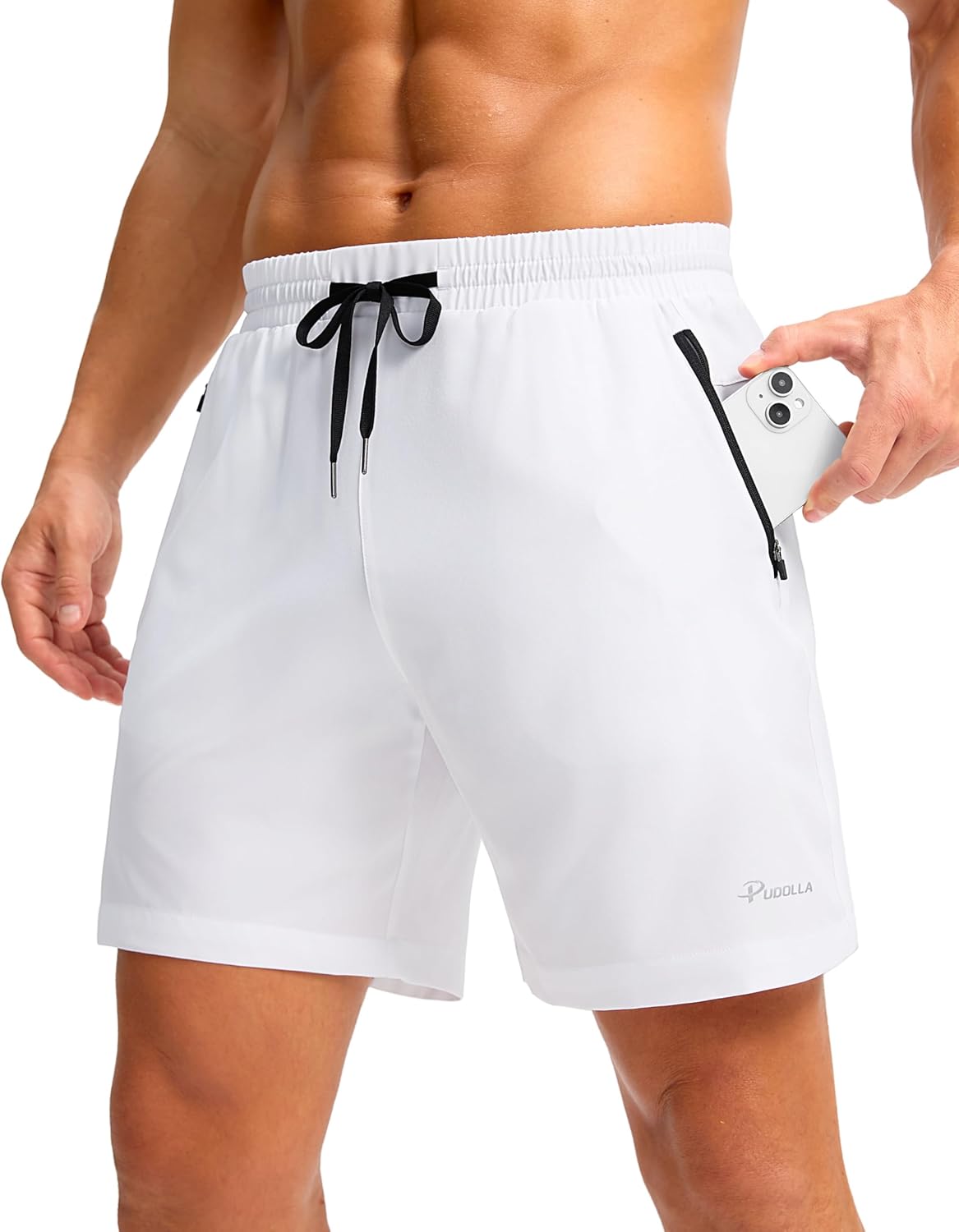 Pudolla Men's Athletic Shorts - Lightweight Quick-Dry Workout Shorts with Zipper Pockets | 5"/7"/9" Sizes
