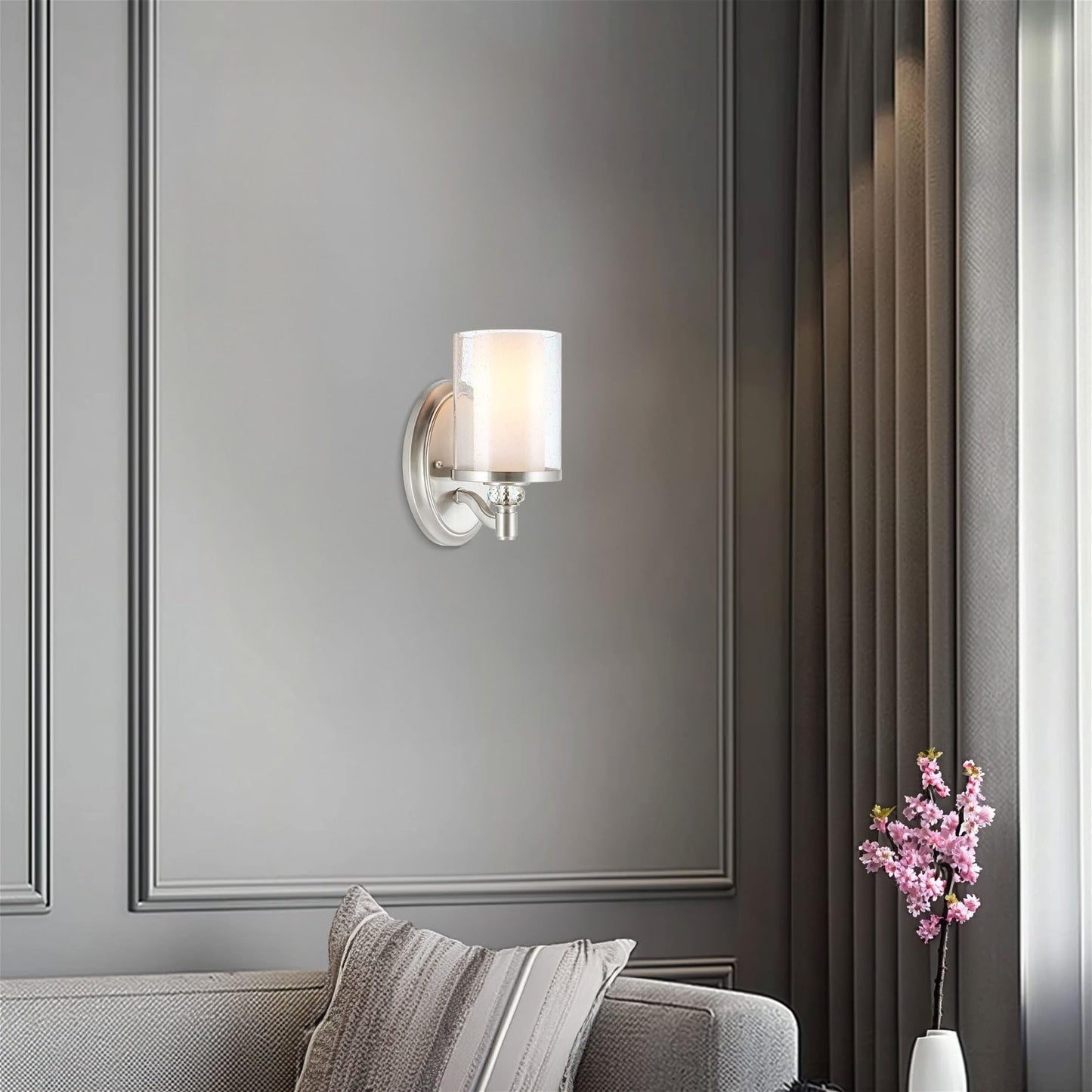 Kira Home Victoria 10" Transitional Wall Sconce, Frosted Glass Inner Shade + Clear Seeded Glass Outer Shade, Brushed Nickel Finish