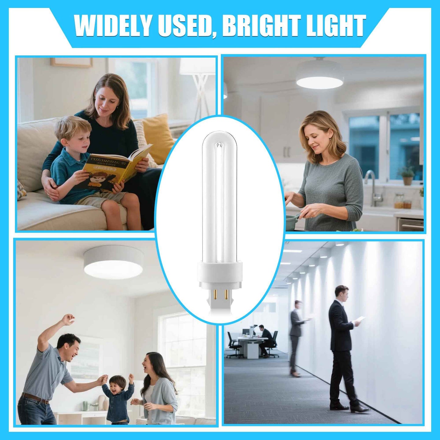 Saillong 8 Pack PLC-13W 4 Pin G24q-1, 4100K White Dimmable Compact Fluorescent Light Bulb, Double Tube, Compatible with Sylvania 20667, GE 97597