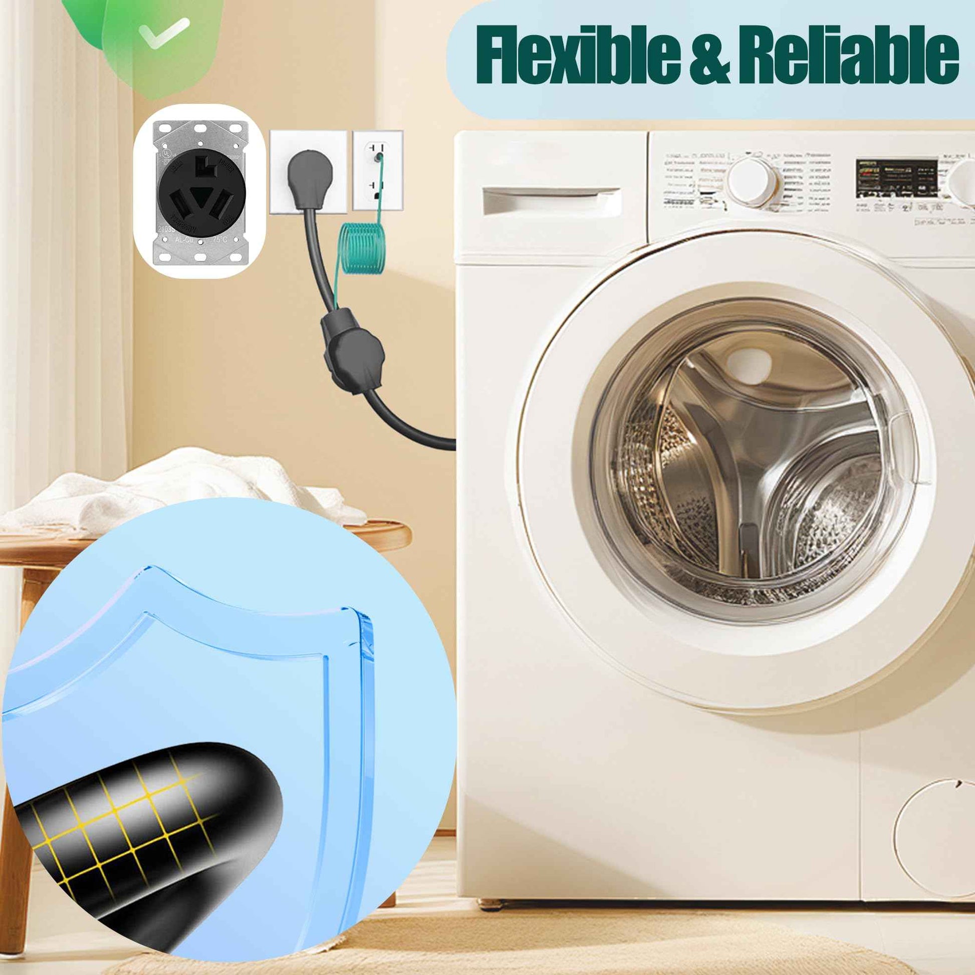 Dryer Outlet Adapter, 4 Prong to 3 Prong Dryer Adapter, Dryer Convert Cord NEMA 10-30P Male to 14-30R Female, 10 AWG 3 to 4 Prong Dryer Adapter with Safety Ground Wire