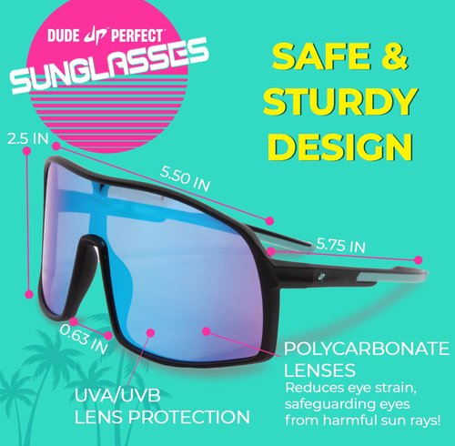 Dude Perfect 2-Pack Sunglasses (Black & Camo), for Active Kids Boys, Sporty Style, Durable & UV-Protective Shades Blocks Glare