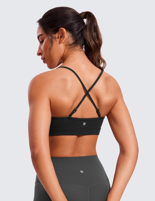CRZ YOGA Butterluxe V-Neck Sports Bra for Women - Adjustable Straps & Padded Comfort | Basic Wireless Top