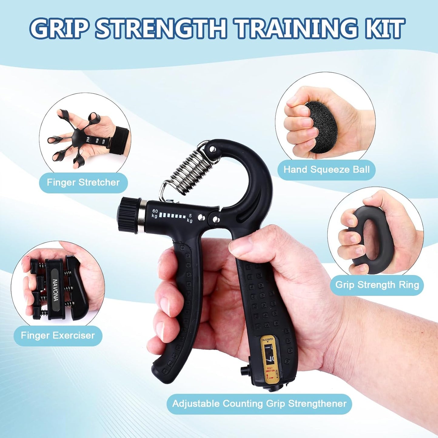 Skiennix Grip Strength Trainer Kit - 10 PCS Hand Gripper & Finger Exerciser for Muscle Building & Recovery