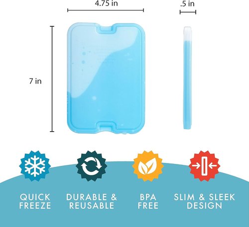 Cool Coolers by Fit & Fresh | 4 Pack XL Slim Ice Packs - Quick Freeze, Space-Saving Design for Lunch Boxes