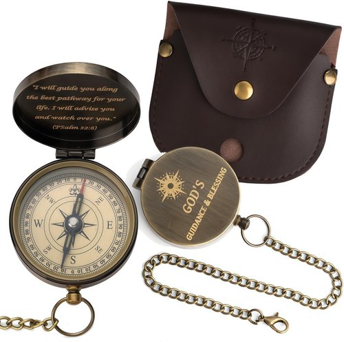 God's Guide Compass - Inspirational Trust in The Lord Gift | Wooden Box for Baptism & Graduation