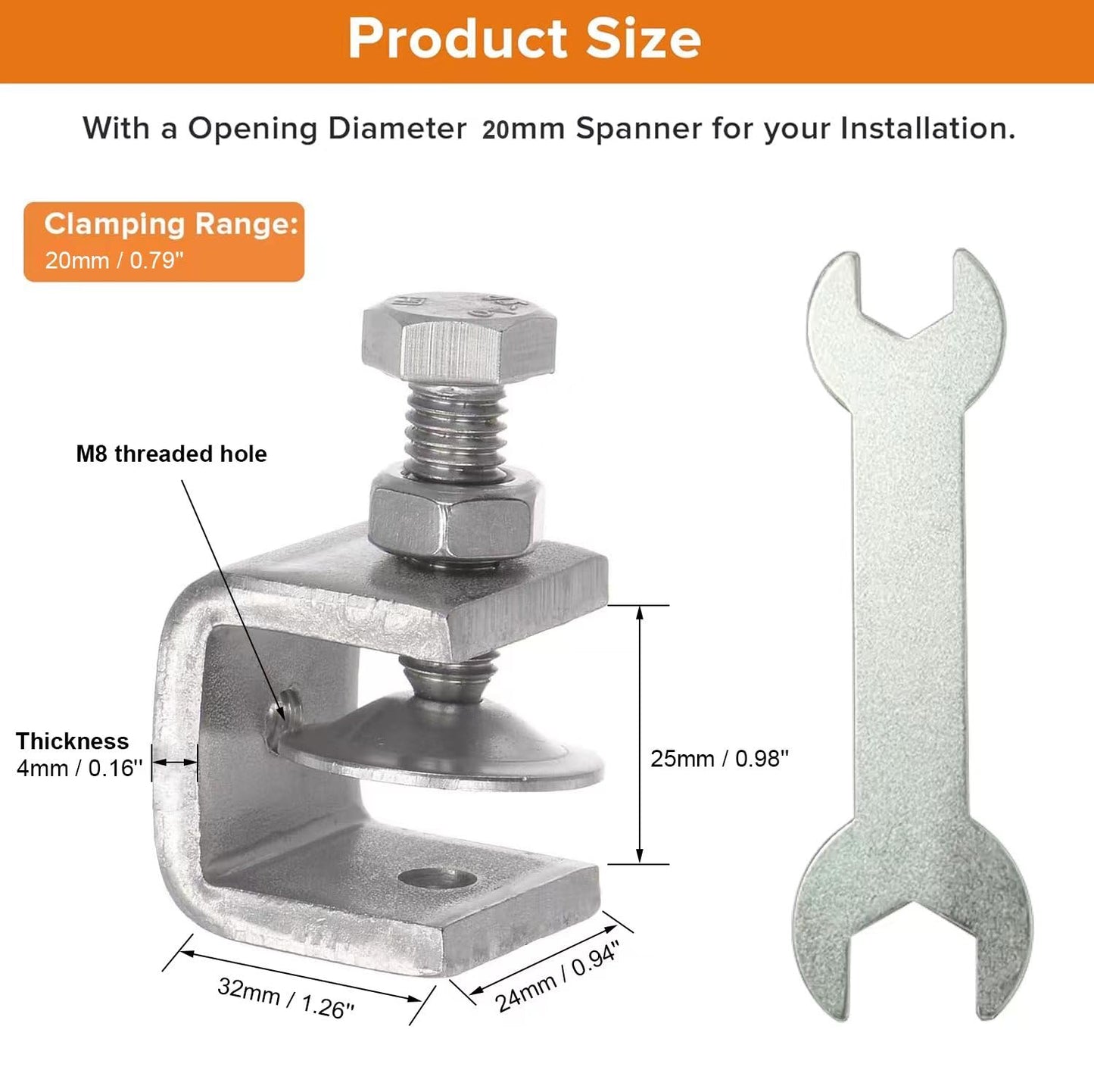 Stainless Steel C Clamps, Mini Tiger Clamp Set for Mounting, Heavy Duty Metal U Clamps, Small Desk G-Clamp with 0.98 Inch Stable Wide Jaw Opening for Metal Working Woodworking Welding Building (4pcs)