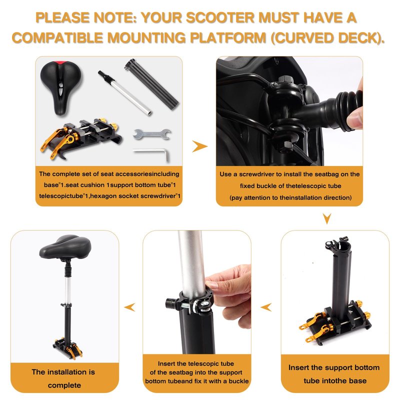 Yungeln New Upgrade Electric Scooter Seat,Adjustable Shock Absorption Seat Compatible with Xiaomi M365 M365 Pro Electric Scooter Fits 5.5"-6.2"