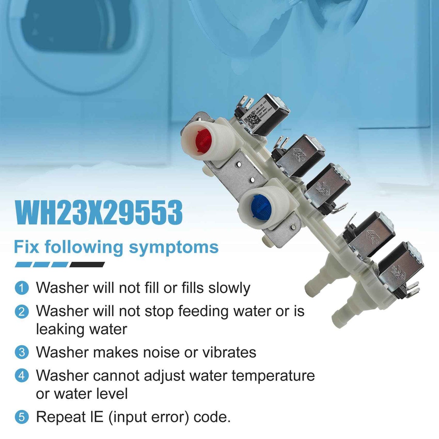 WH23X29553 Washer Water Inlet Valve for GE Washiung Machine, Washer Replacement Parts AP6983554 PS12743643 EAP12743643 0024000126ga 33090202, for GE GFW850SPN0RS GFW650SPN0SN PFW950SPT0DS valve