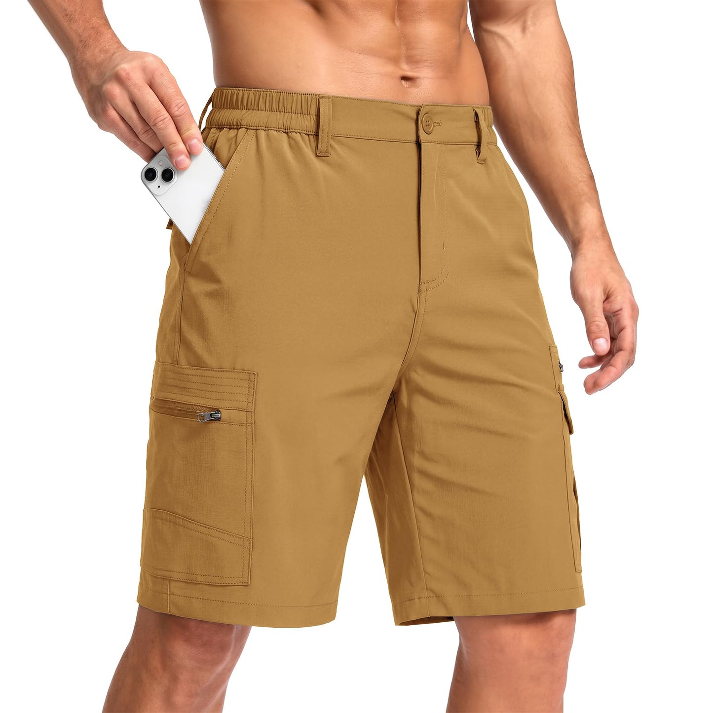 Jessie Kidden Mens Outdoor Casual Expandable Waist Lightweight Water Resistant Quick Dry Fishing Hiking Shorts (6222 Yellow Brown 34)