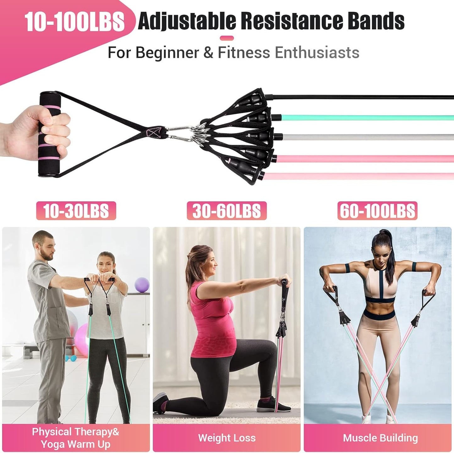 Skiennix Resistance Bands - 5-Level Workout Bands with Handles for Women | Ideal for Yoga & Pilates