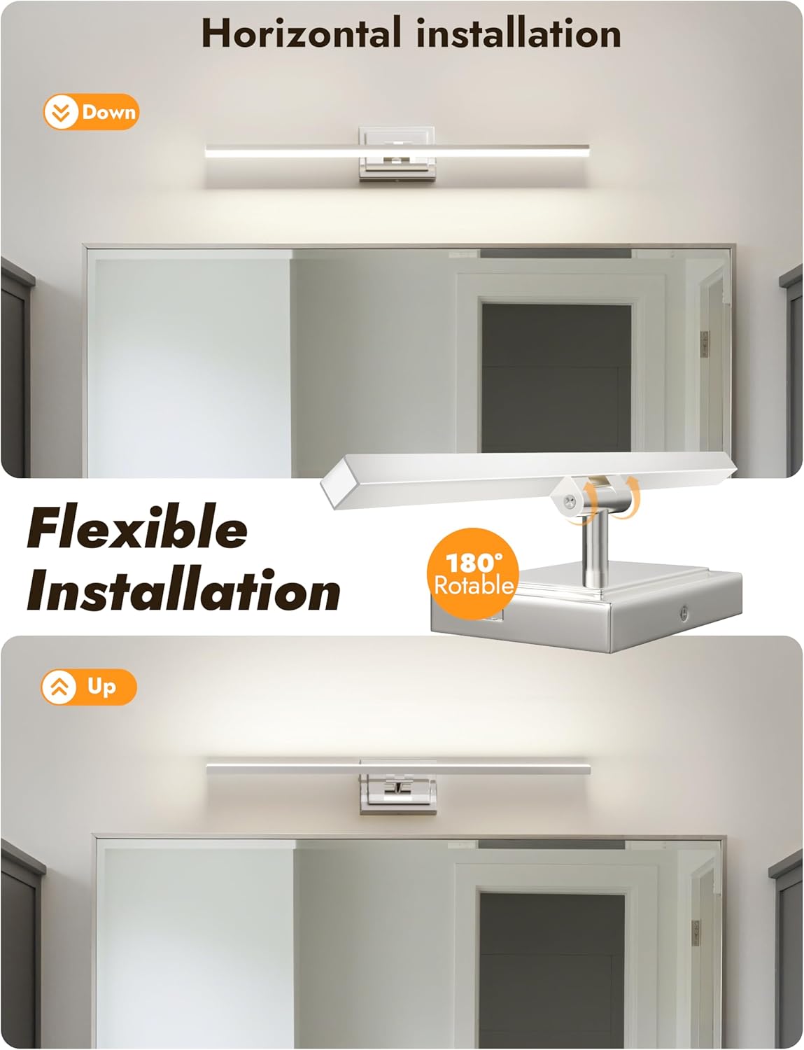 NIORSUN 24-Inch Dimmable LED Bathroom Vanity Light Fixture - Modern Black Over Mirror Lighting, 5CCT, ETL Certified