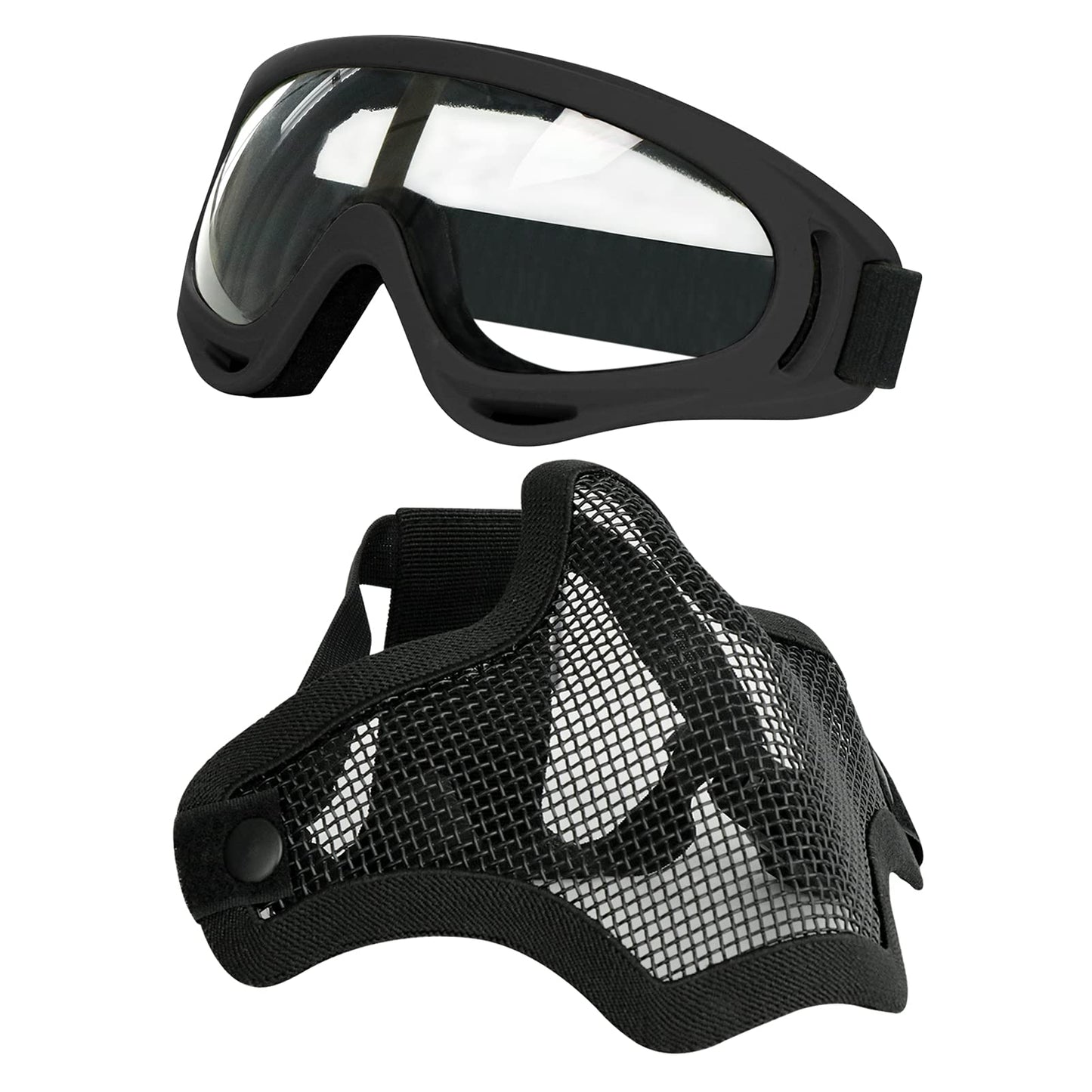 Aoutacc Airsoft Half Face Mask Steel Mesh and Goggles Set, Tactical Masks Protection Gear for Paintball BBS CS Nerf Game Cosplay Halloween Costume Accessories (Black)