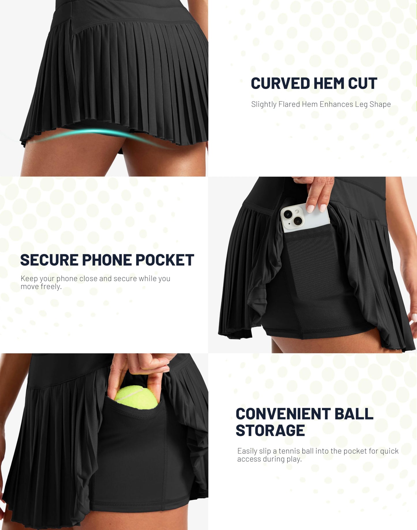 SANTINY Pleated Tennis Skirt for Women with Pockets High Waisted Athletic Golf Skorts with Shorts for Workout Pickleball (Black_M)