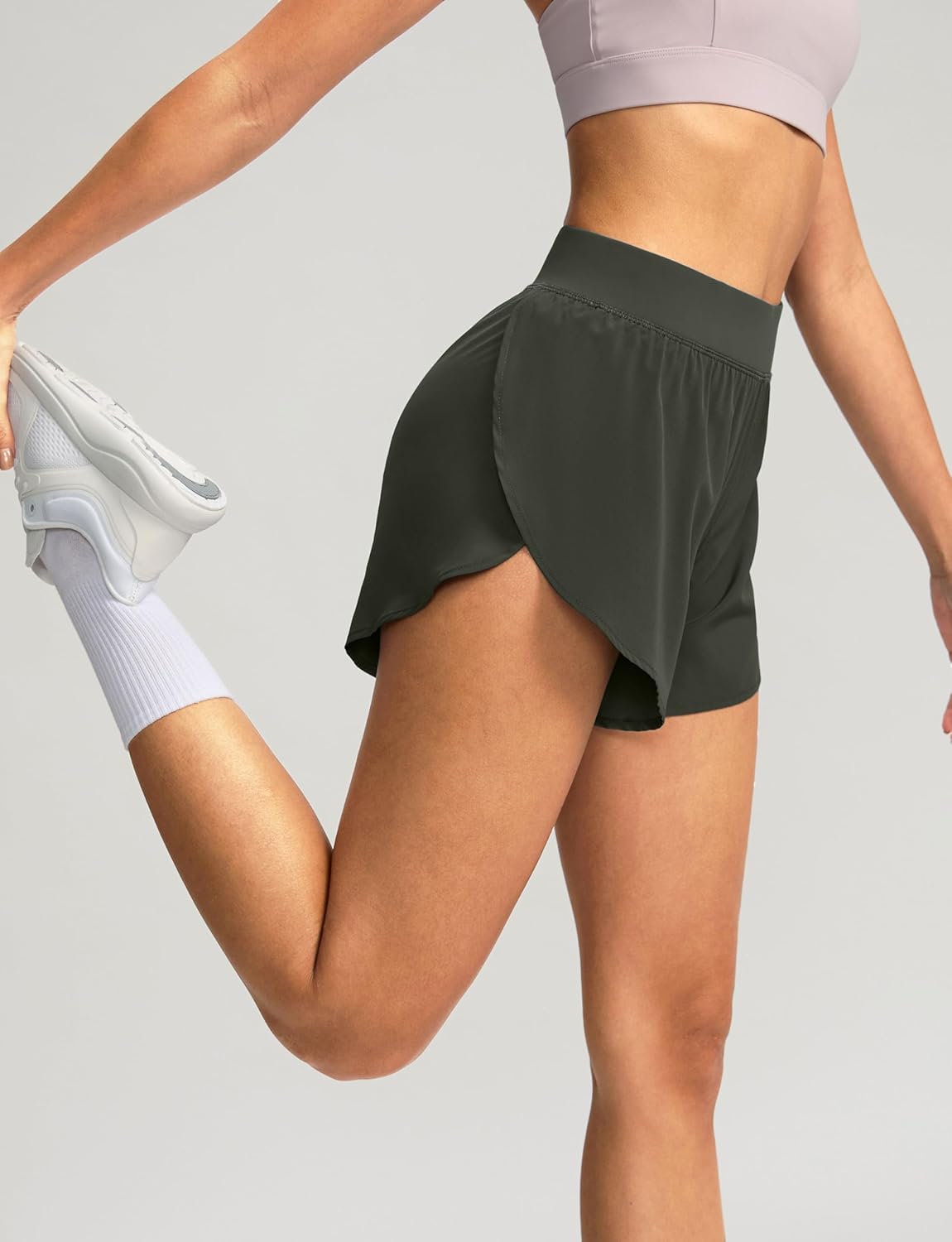 Soothfeel High Waisted Running Shorts for Women - Quick Dry Dolphin Style Gym Shorts with Liner