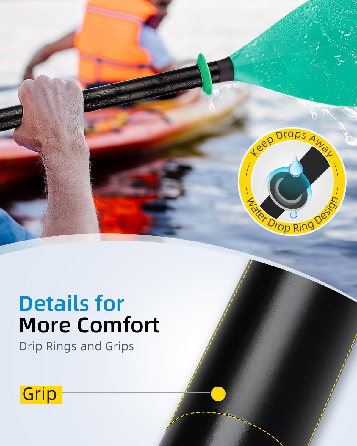 OCEANBROAD Kayak Paddle - 86in/218cm & 90.5in/230cm Floatable Alloy Shaft Oar for Kayaking & Canoeing