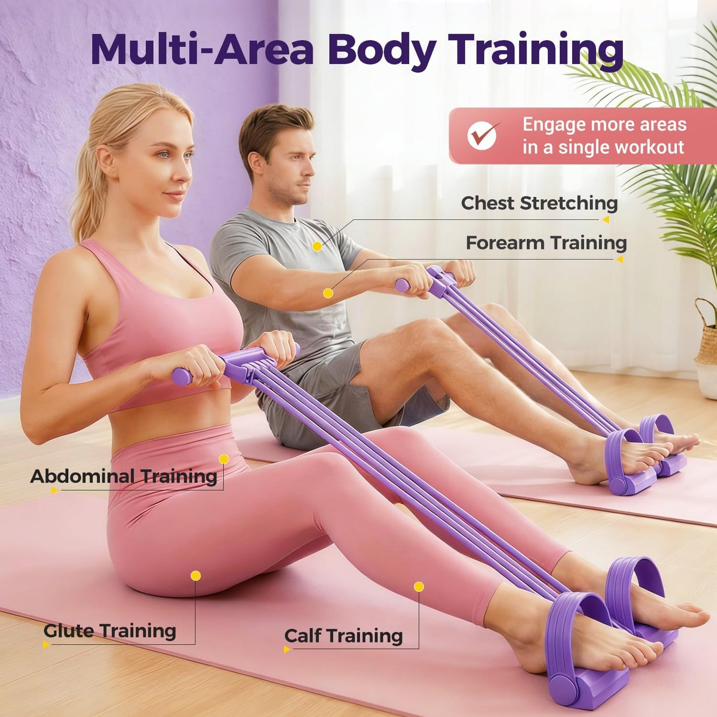 Skiennix 3-In-1 Pedal Resistance Bands - Versatile Home Workout Device for Men & Women | 8 Tube Design