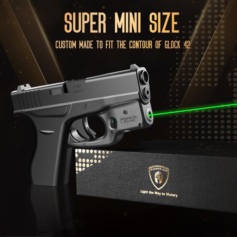 WARRIORLAND Green Laser Sight Fit Glock G42 with Holster Combo, Green Beam Sight with Power Indicator, Custom-Made IWB Kydex Holster Right, Windage and Elevation Adjustment, WLS-105G w/ G42