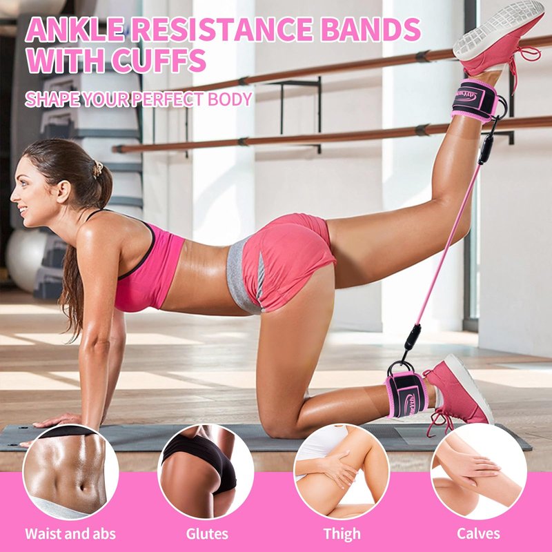Ankle Resistance Bands with Cuffs, Resistance Bands for Leg, Ankle Bands for Working Out, Booty Workout Equipment for Kickbacks Hip Fitness Training Ankle Strap with Exercise Bands for Women