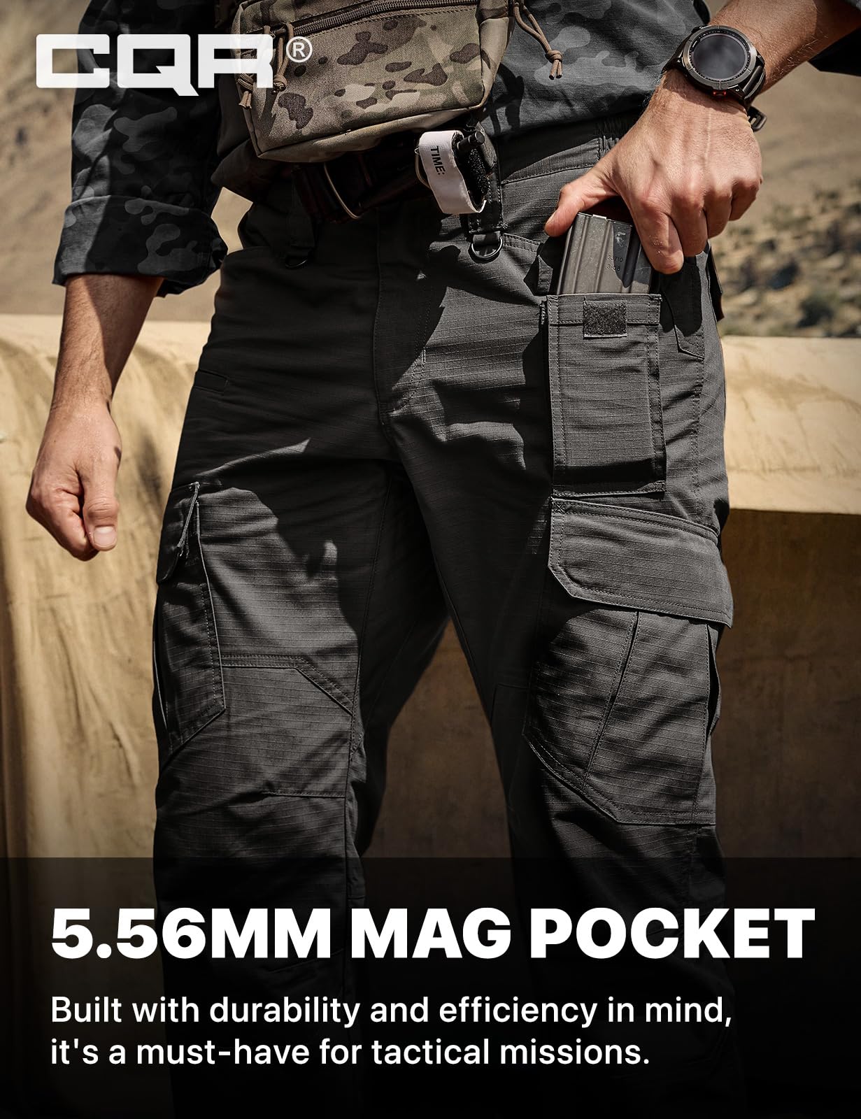 CQR Men's Tactical Pants, Water Resistant Ripstop Cargo Pants, Lightweight EDC Work Hiking Pants, Outdoor Apparel, Duratex Mag Pocket Black, 34W x 32L