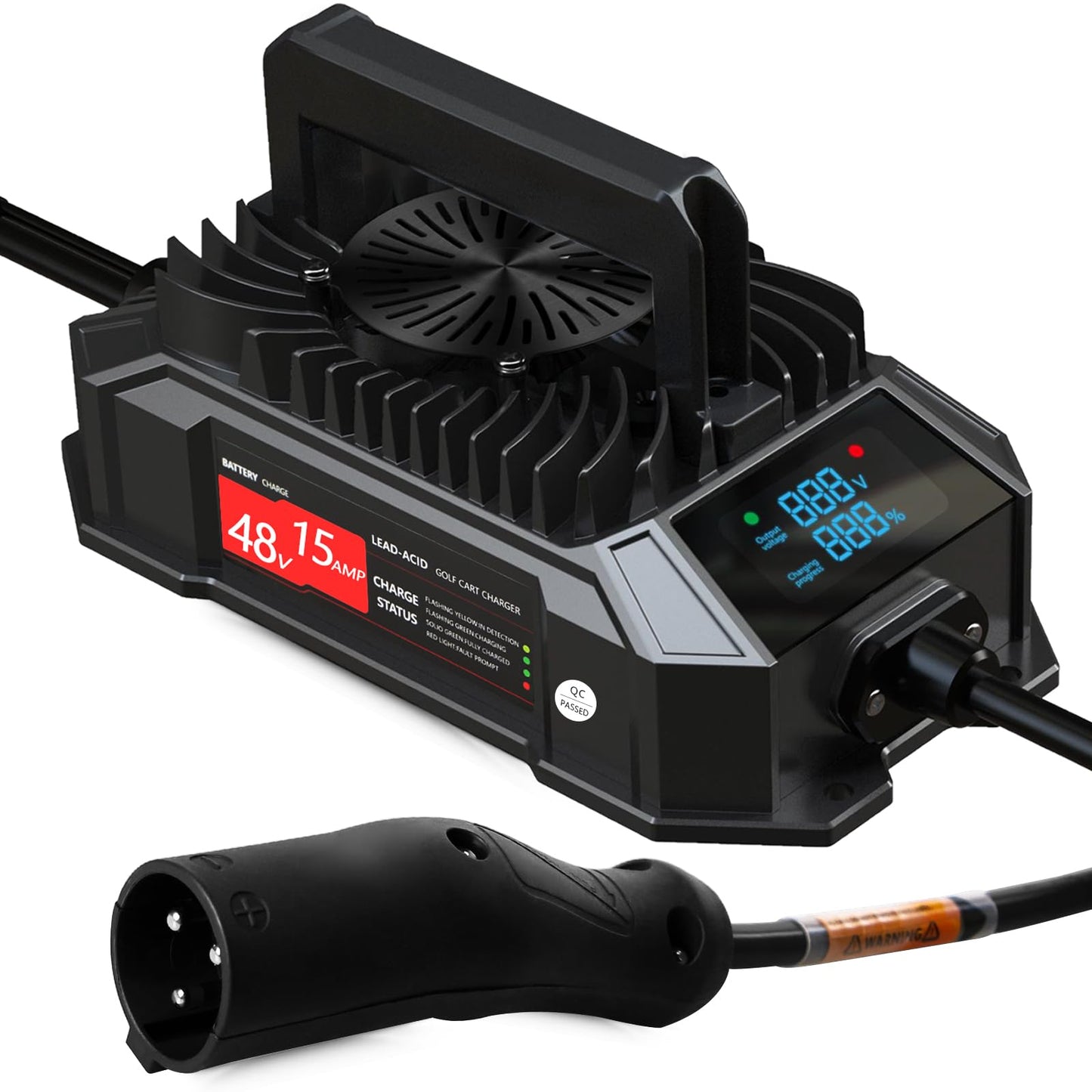 Xislet 15 AMP 48 Volt Golf Cart Battery Charger Compatible with 1995-2025 Club Car Precedent & DS, Round Plug Cable, Lightweight, Waterproof, LED Screen Display, for Lead Acid Battery - Black