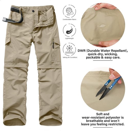Jessie Kidden Men's Quick-Dry Convertible Hiking Pants - Zip-Off Design for Travel & Fishing