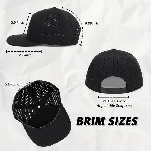 Qlauca Quick Dry Baseball Cap Flat Brim Snapback Hat Sun and Rain Protection Golf Hat for Men Women Black