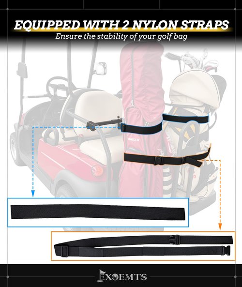 EXOEMTS Heavy Duty Upgraded Golf Cart Bag Holder, Adjustable Rear Seat Bracket for 2+2 Golf Cart with 1" Square Tube, No Drilling Bag Holder Attachment for Club Car, EZGO, Yamaha, Include Hook & Loop