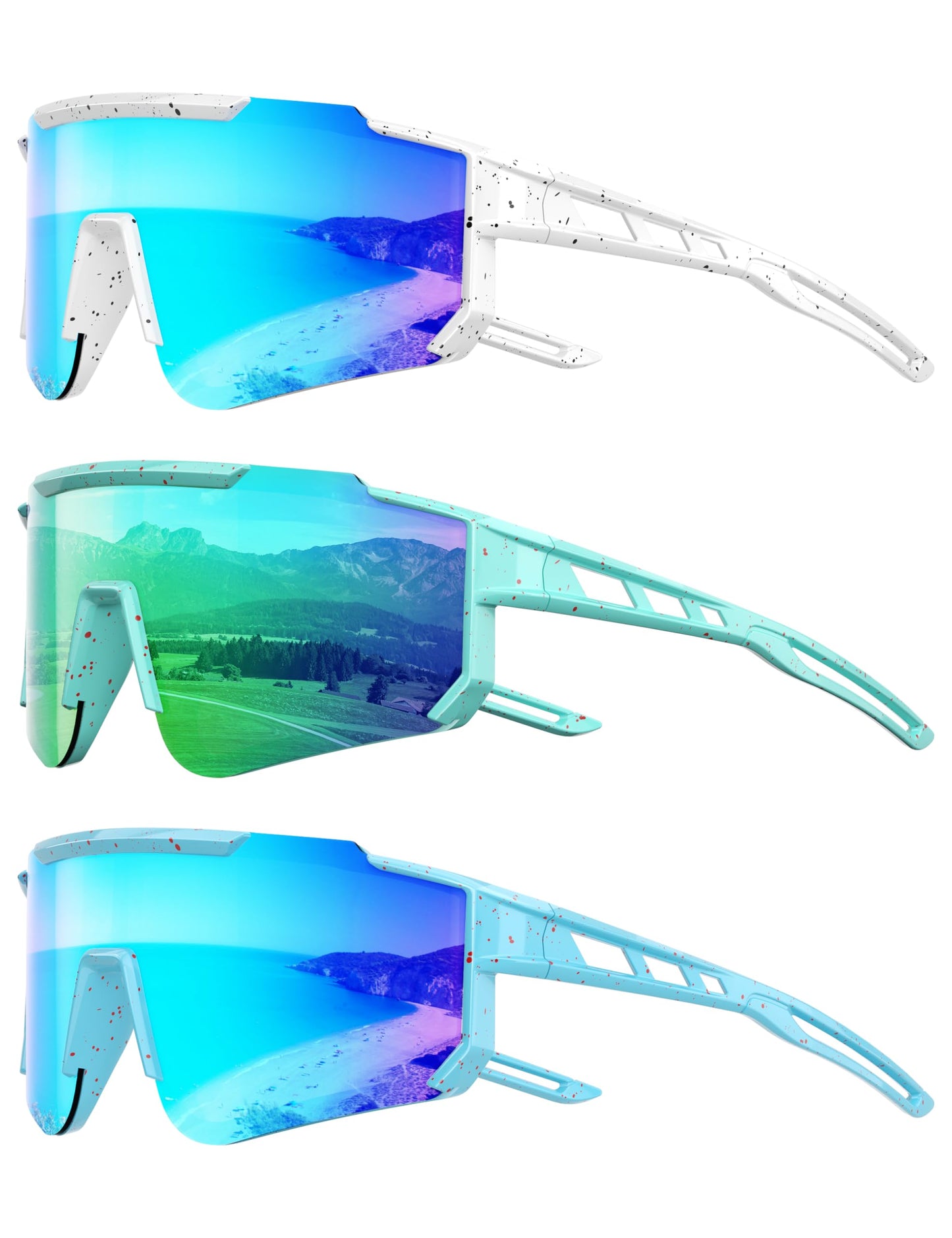 Foliful Kids Polarized Baseball Sunglasses for Boys Girls - Youth Softball Cycling Sports Sunglasses UV Protection Lightweight Goggles, Ice Blue/Green/Ice Blue