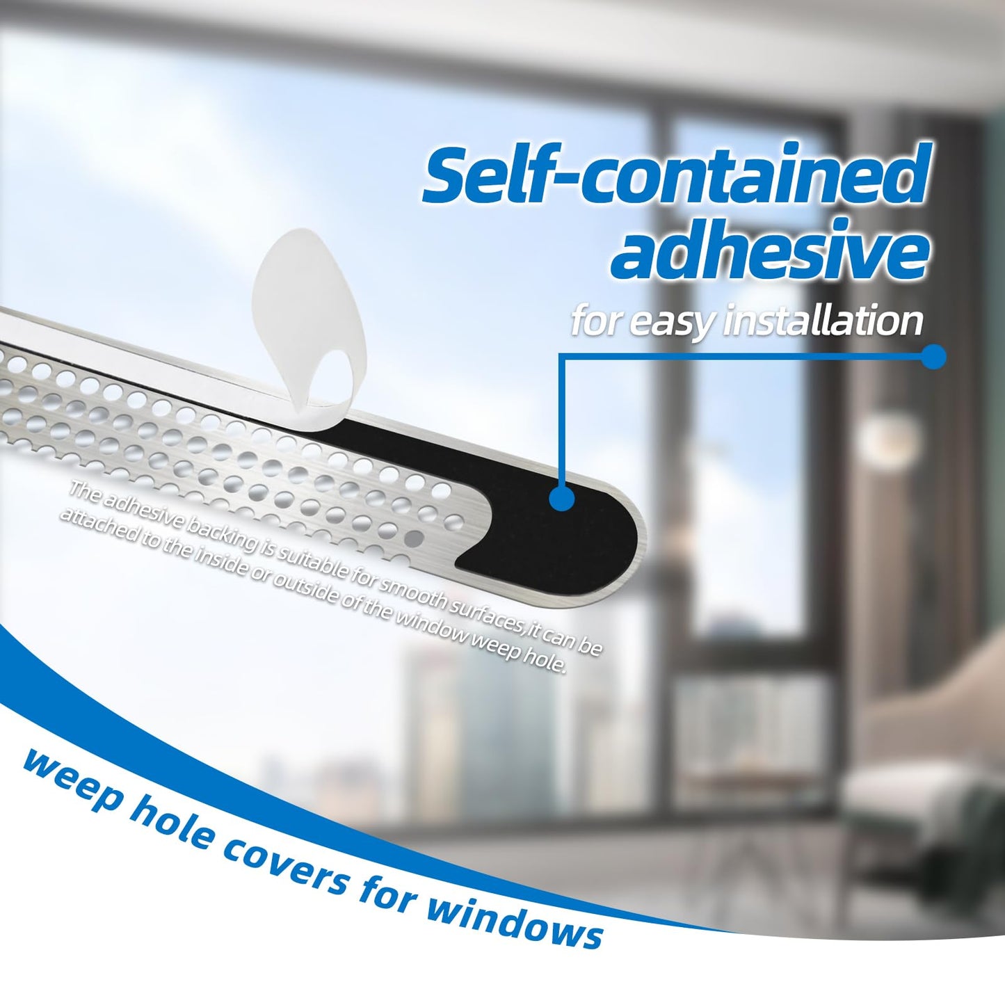 25PCS 304 Stainless Steel More Durable Window Weep Hole Screen Patch Drain Quickly PET Self Adhesive More Sticky & Waterproof (2.36in*0.39in(6cm*1cm))